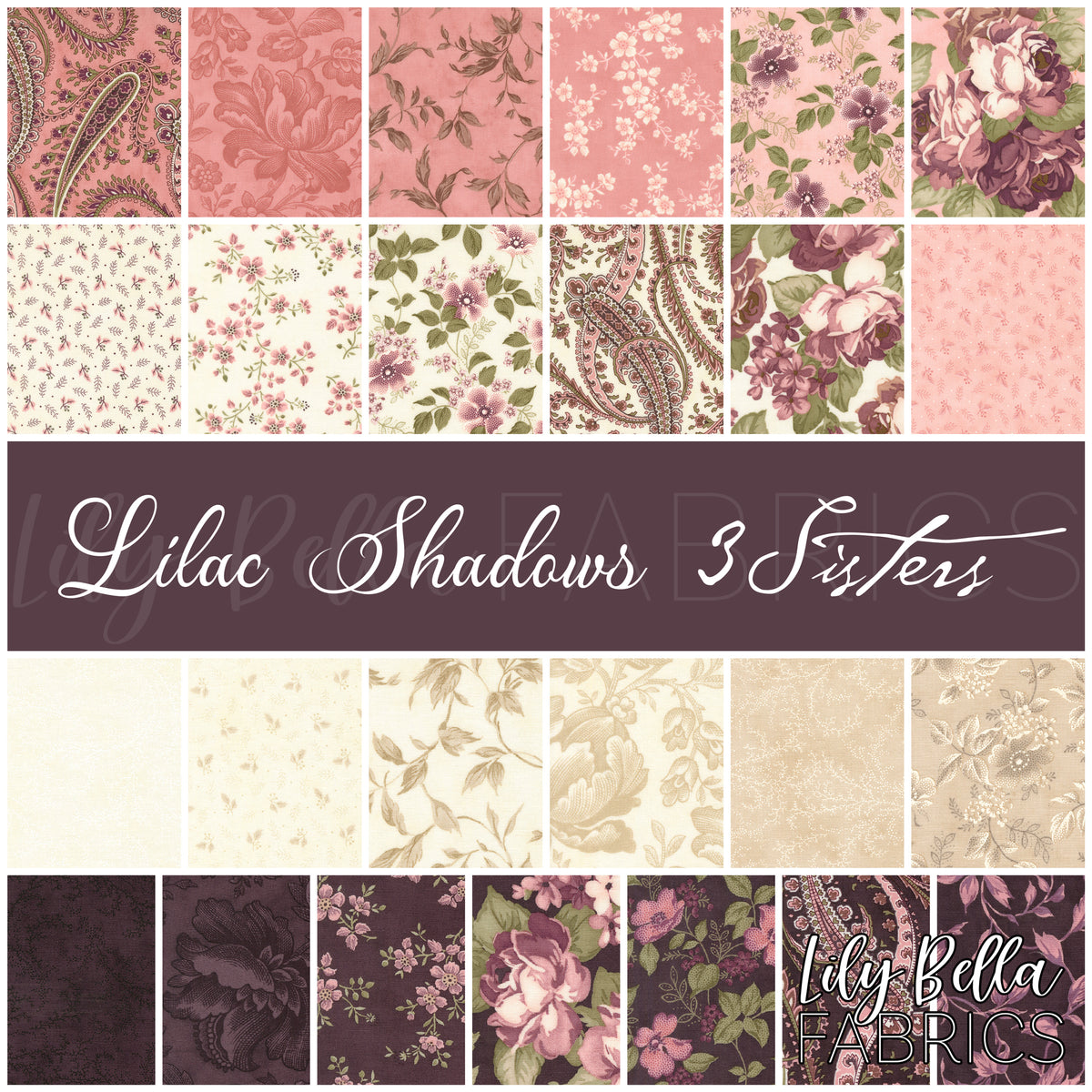 Lilac Shadows Fabric Collection by 3 Sisters for Moda at Lily Bella Fabrics