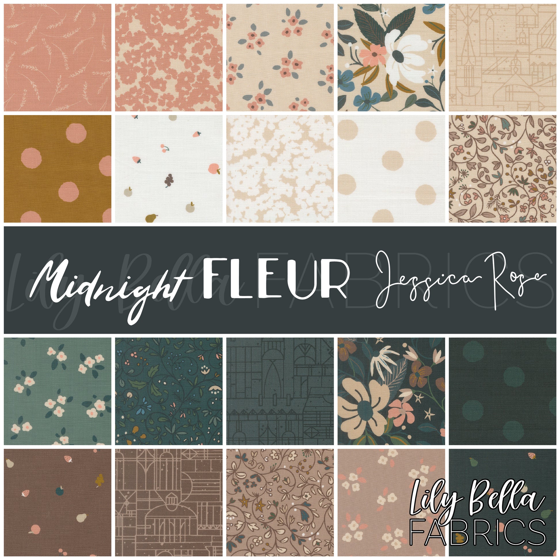 Midnight Fleur Fabric Collection by Jessica Rose for Moda at Lily Bella Fabrics
