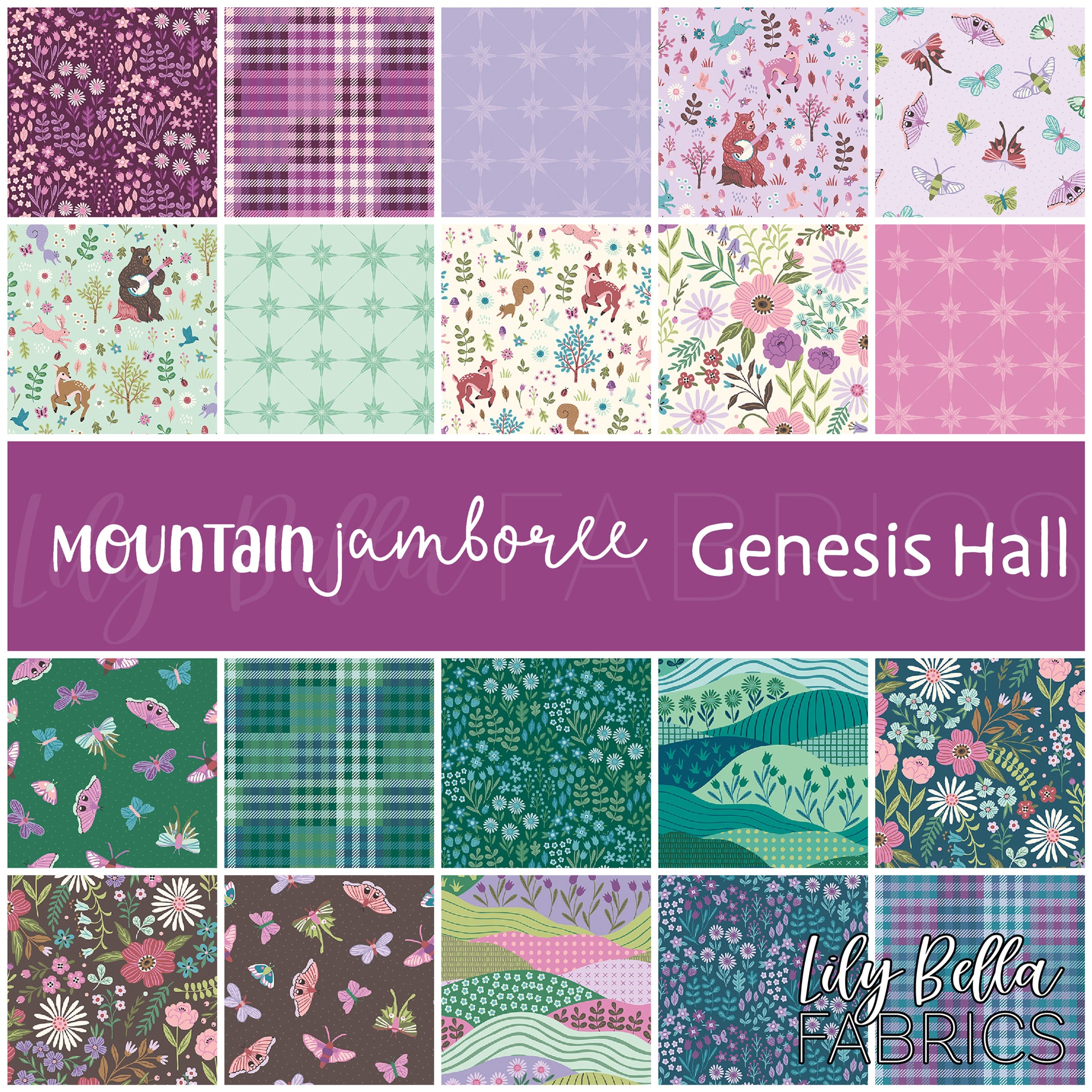 Mountain Jamboree Fabric Collection by Genesis Hall for Riley Blake Designs at Lily Bella Fabrics
