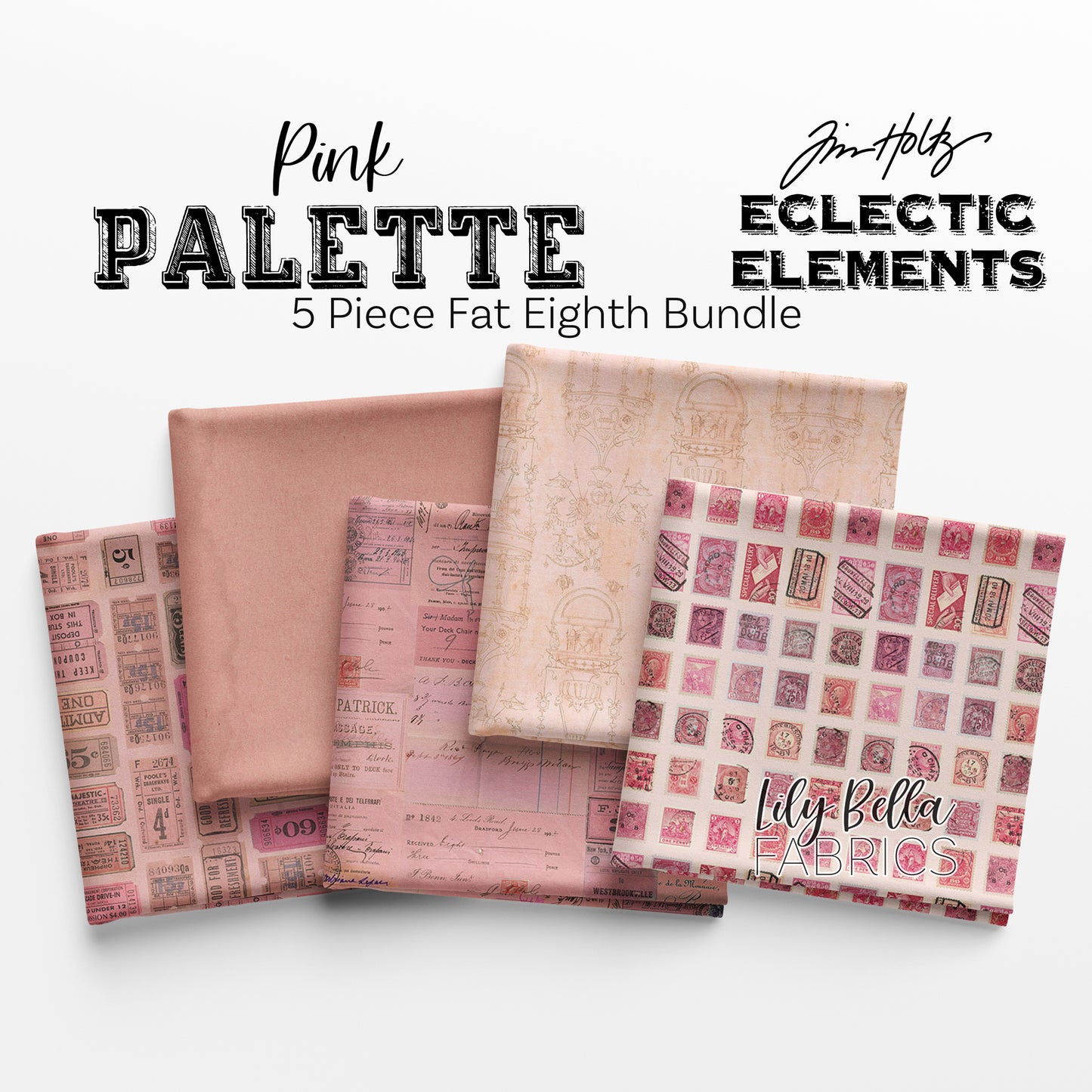 Eclectic Elements Palette: Pink Fat Eighth Bundle (5 pieces) by Tim Holtz for FreeSpirit Fabrics (TH.PALETTE.PINK.5FE)