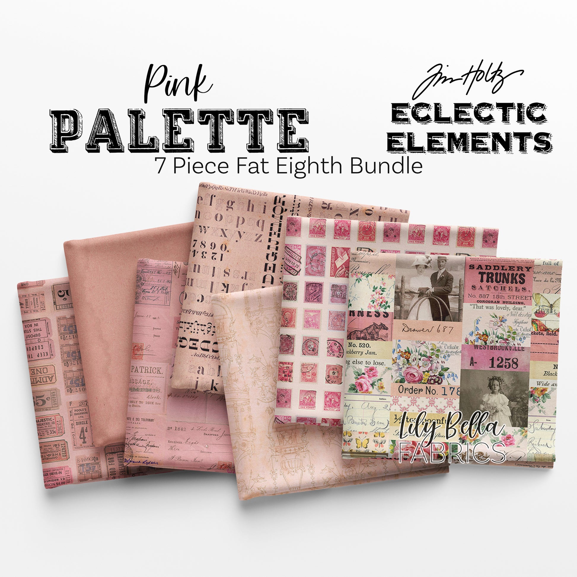 Eclectic Elements Palette: Pink Fat Eighth Bundle (7 pieces) by Tim Holtz for FreeSpirit Fabrics (TH.PALETTE.PINK.7FE)