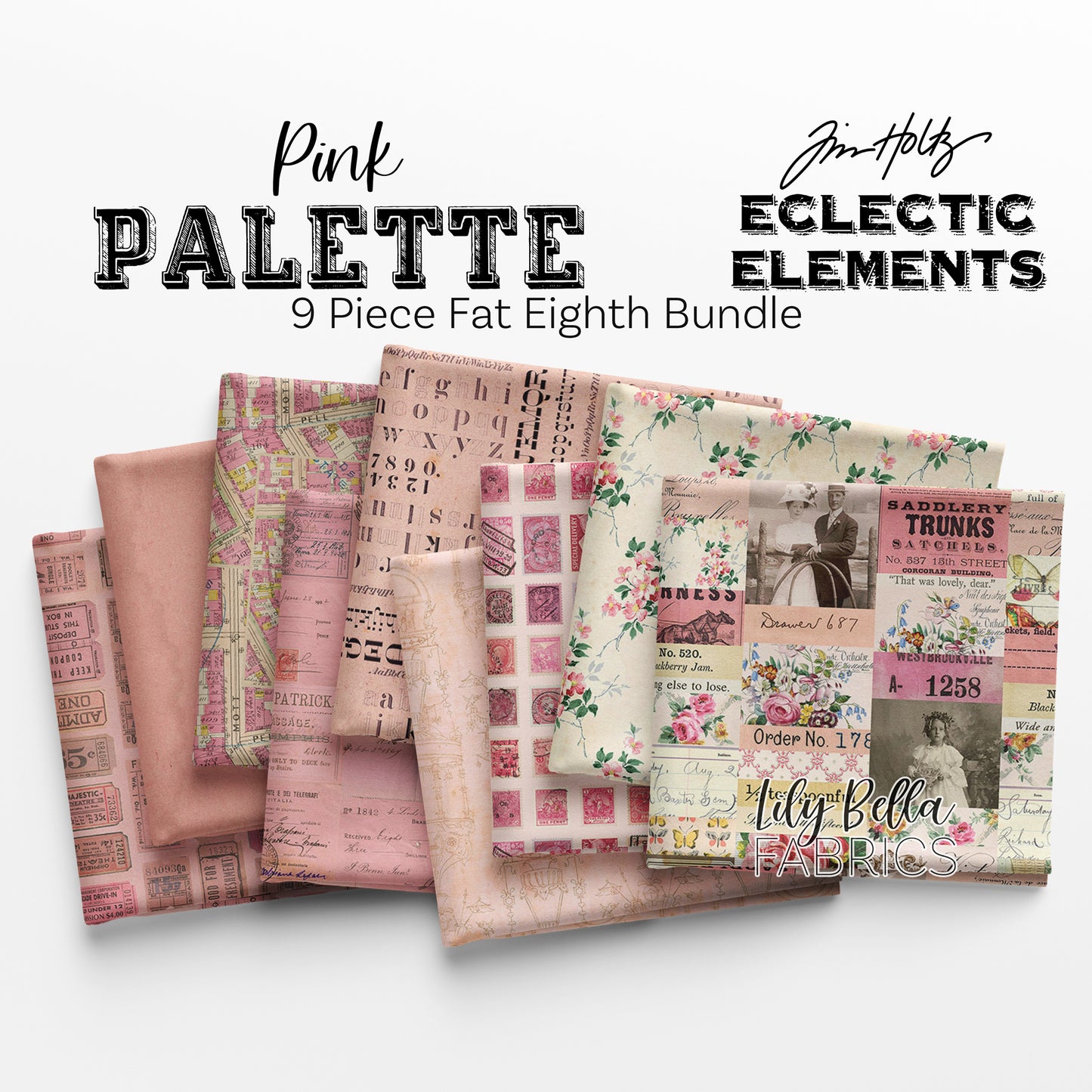 Eclectic Elements Palette: Pink Fat Eighth Bundle (9 pieces) by Tim Holtz for FreeSpirit Fabrics (TH.PALETTE.PINK.9FE)