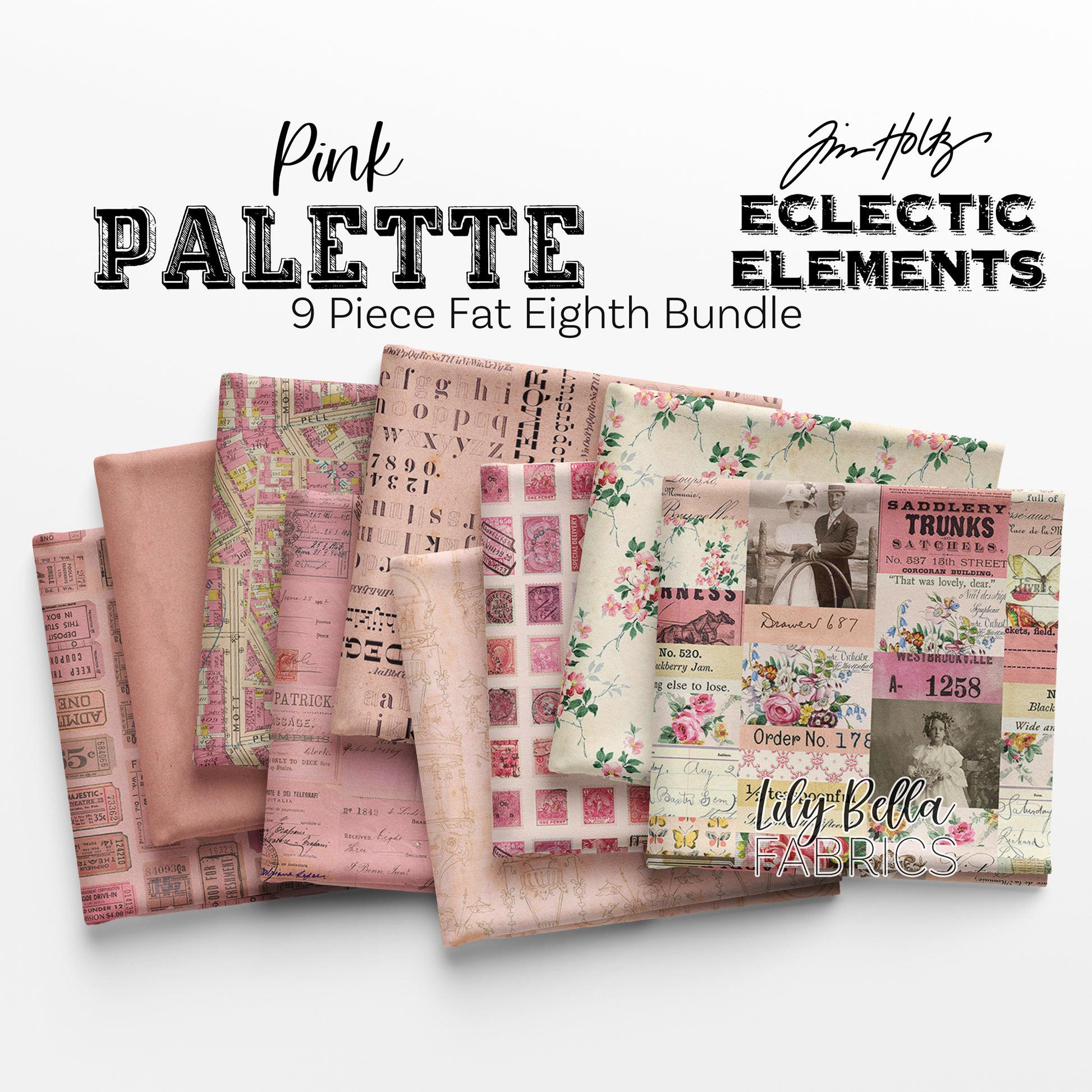 Eclectic Elements Palette: Pink Fat Eighth Bundle (9 pieces) by Tim Holtz for FreeSpirit Fabrics (TH.PALETTE.PINK.9FE)