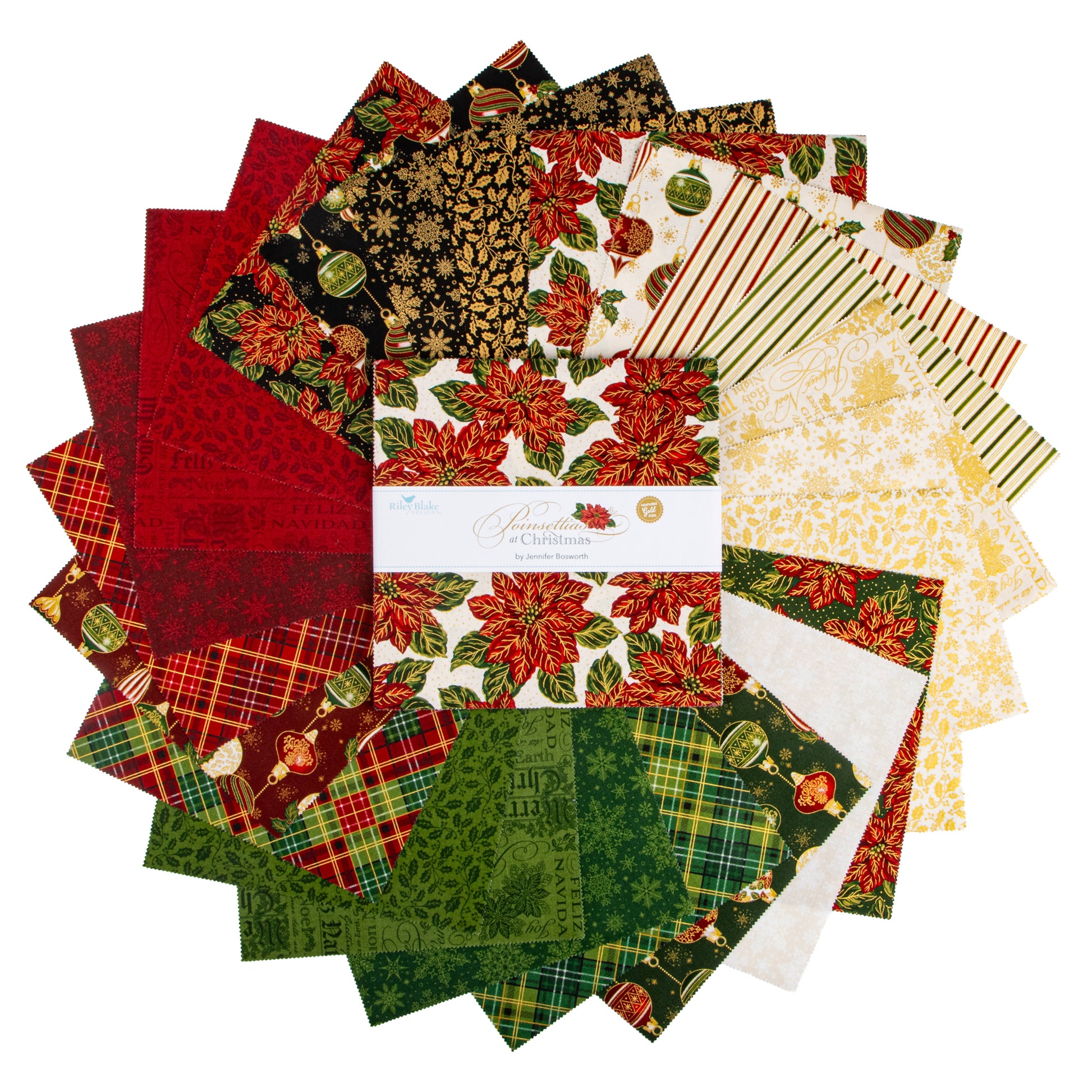Poinsettias at Christmas 10 Inch Stacker (42 pieces) by Jennifer Bosworth for Riley Blake Designs (10-17630-42)
