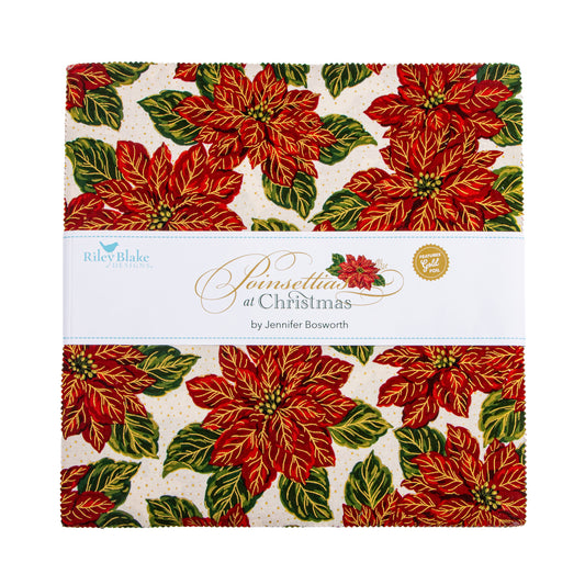 Poinsettias at Christmas 10 Inch Stacker (42 pieces) by Jennifer Bosworth for Riley Blake Designs (10-17630-42)
