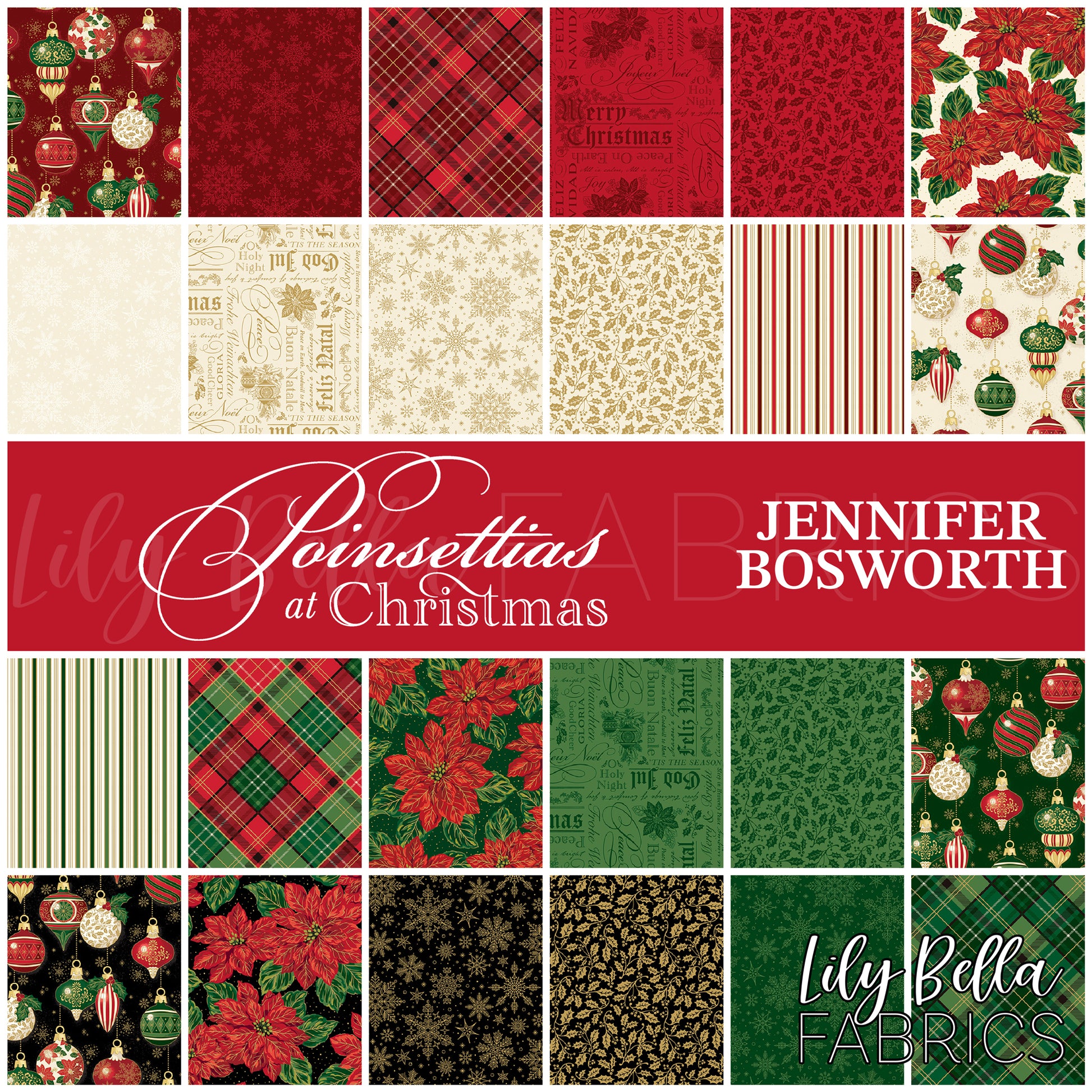 Poinsettias at Christmas Fabric Collection by Jennifer Bosworth for Riley Blake Designs at Lily Bella Fabrics