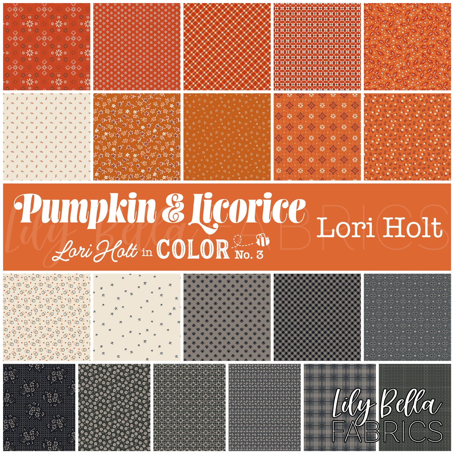 Pumpkin and Licorice Fabric Collection by Lori Holt for Riley Blake Designs at Lily Bella Fabrics