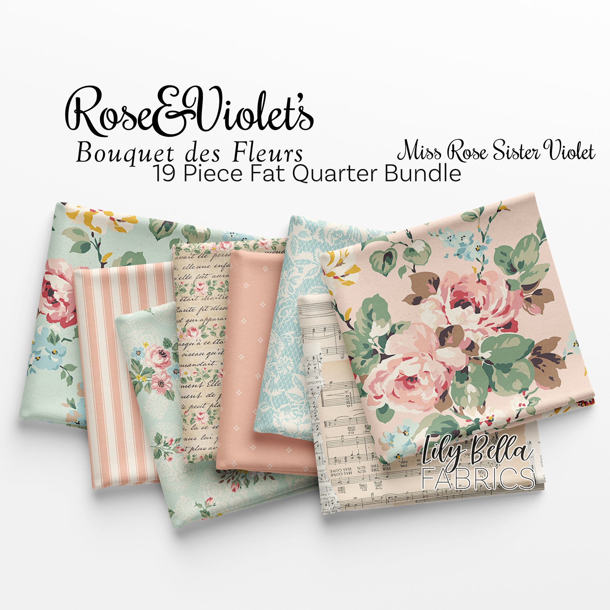 Rose and Violet's Bouquet des Fleurs Fat Quarter Bundle (19 pieces) by Miss Rose Sister Violet for Riley Blake Designs (FQ-17290-19)