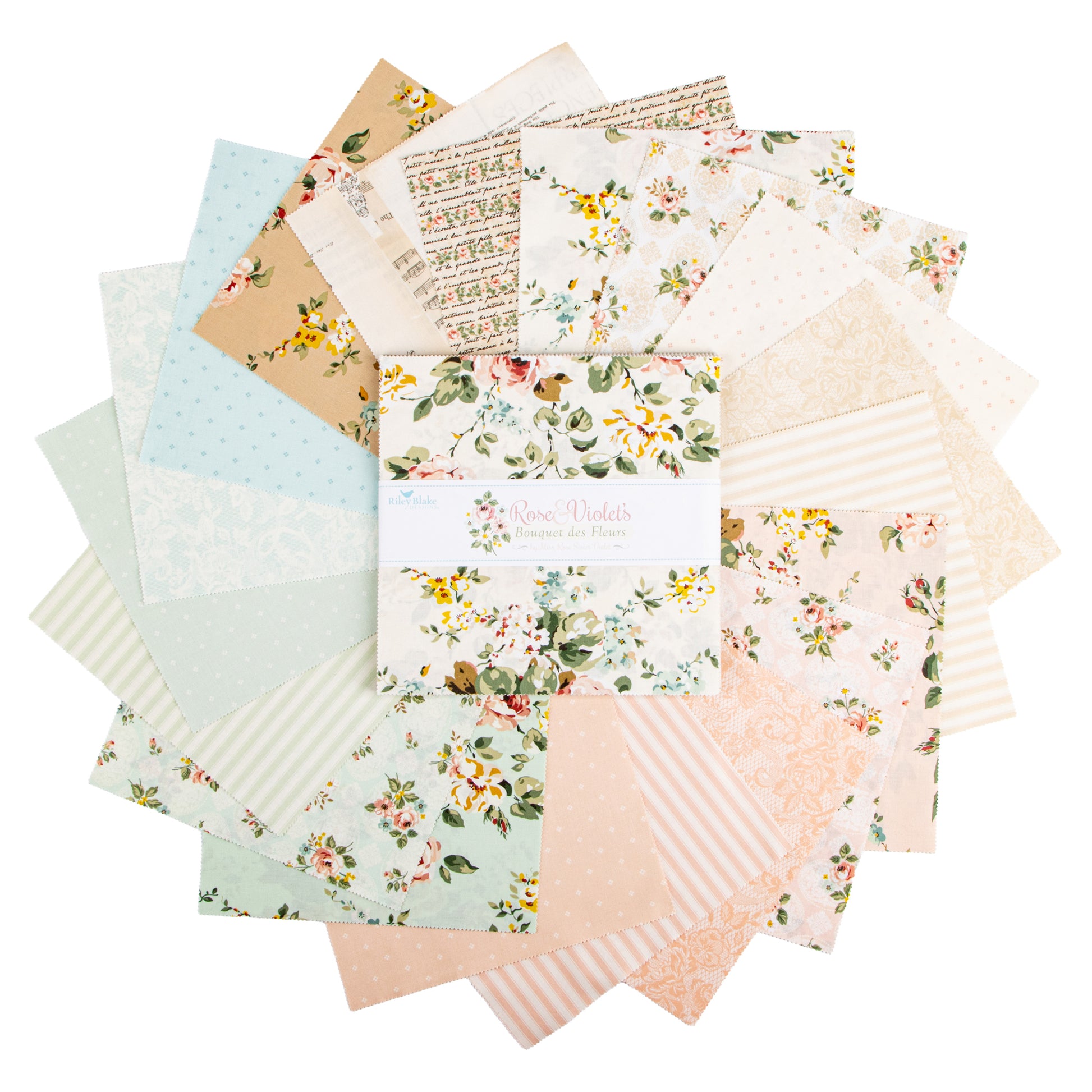 Rose and Violet's Bouquet des Fleurs 10 Inch Stacker (42 pieces) by Miss Rose Sister Violet for Riley Blake Designs (10-17290-42)