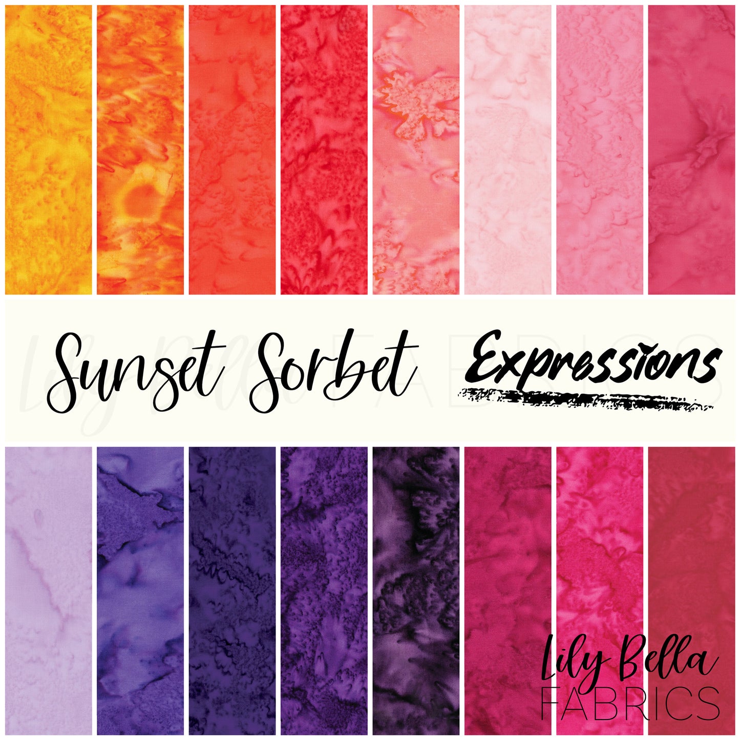 Sunset Sorbet Expressions Batiks Hand-Dyes Fat Quarter Bundle (16 pieces) by Riley Blake Designs (FQ-21003-16)