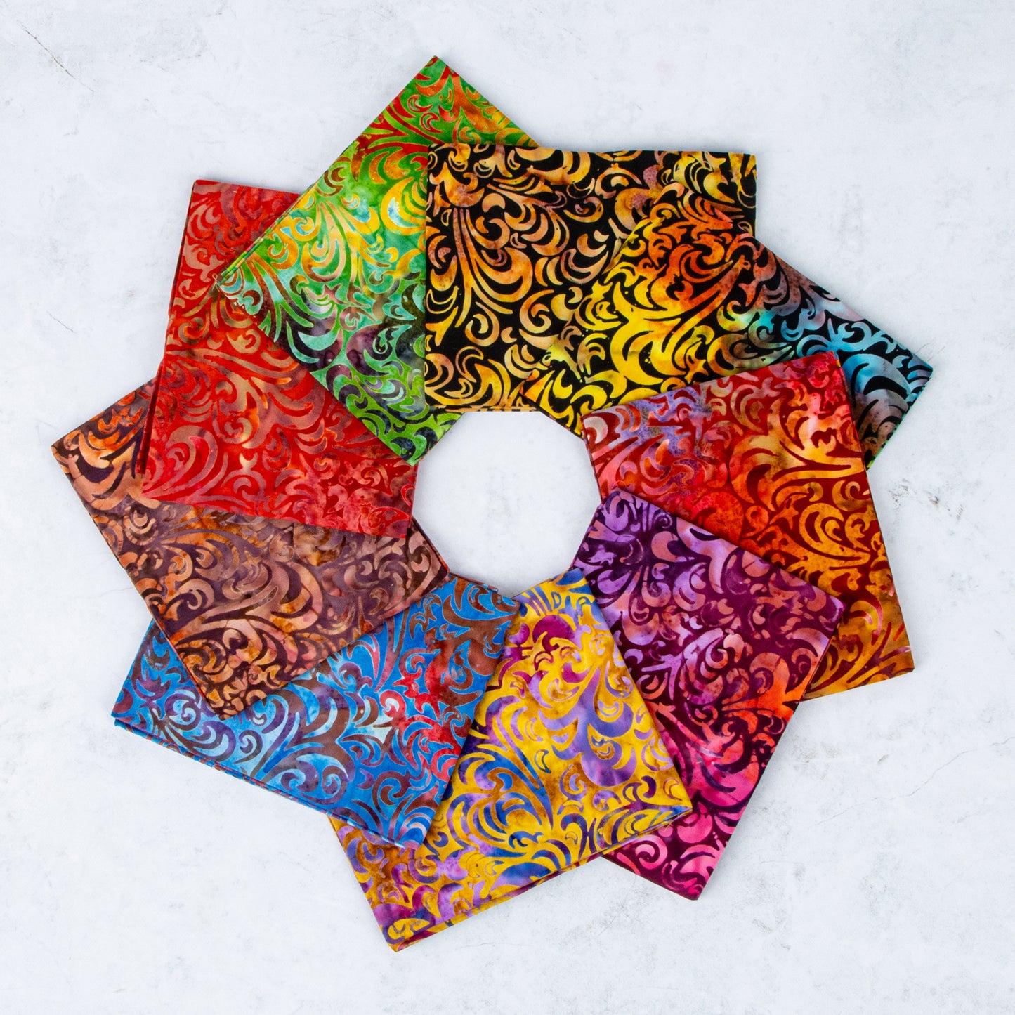 Twirl and Swirl Elementals Fiesta Expressions Batiks Fat Quarter Bundle (9 pieces) for Riley Blake Designs (FQ-21901C-9)