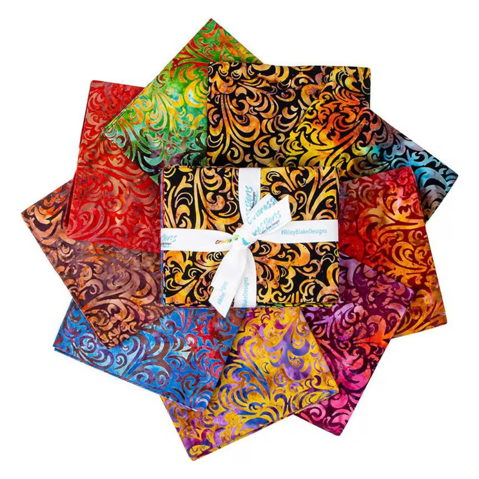 Twirl and Swirl Elementals Fiesta Expressions Batiks Fat Quarter Bundle (9 pieces) for Riley Blake Designs (FQ-21901C-9)