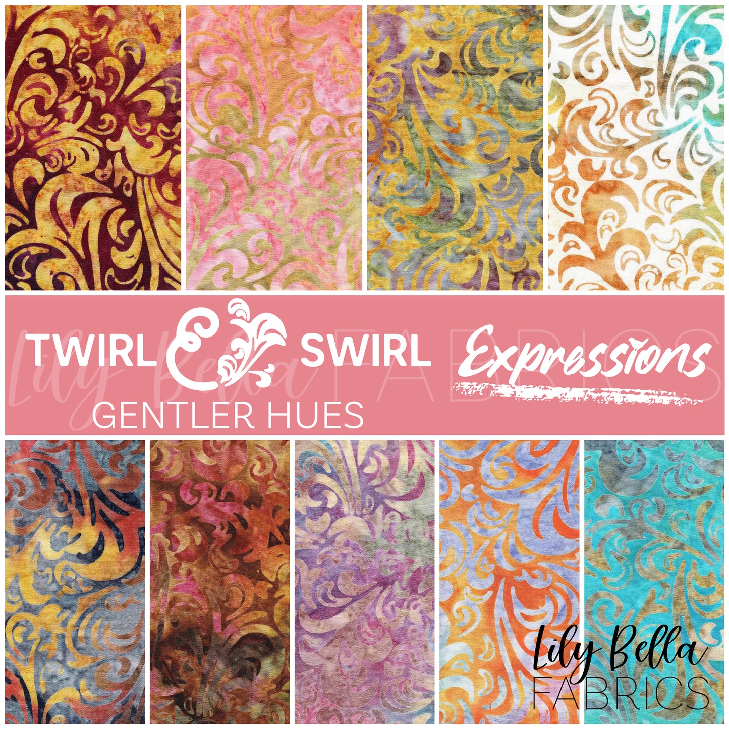 Twirl and Swirl Elementals Gentler Hues Expressions Batiks Fat Quarter Bundle (9 pieces) by Riley Blake Designs (FQ-21901A-9)