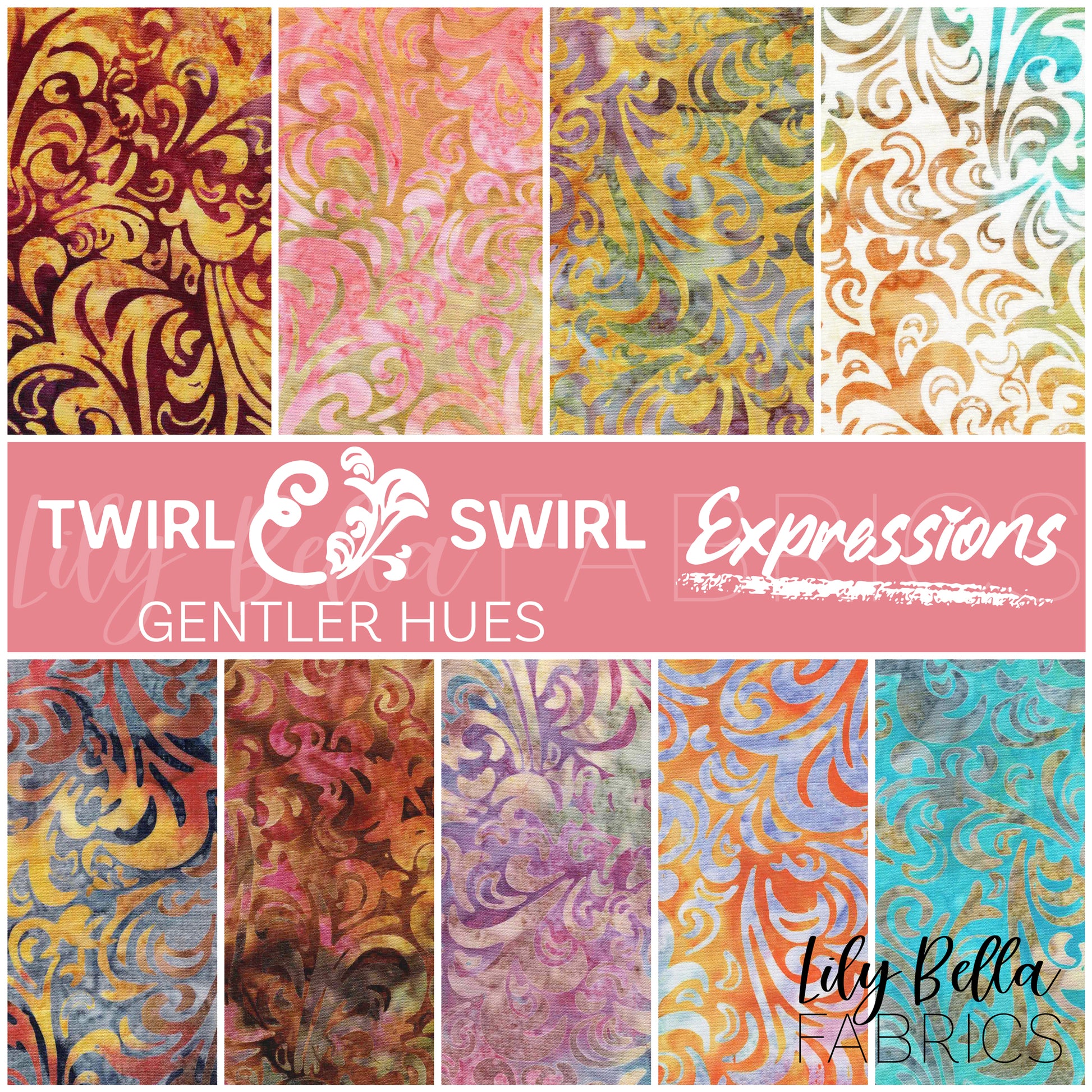 Twirl and Swirl Elementals Gentler Hues Expressions Batiks Fat Quarter Bundle (9 pieces) by Riley Blake Designs (FQ-21901A-9)
