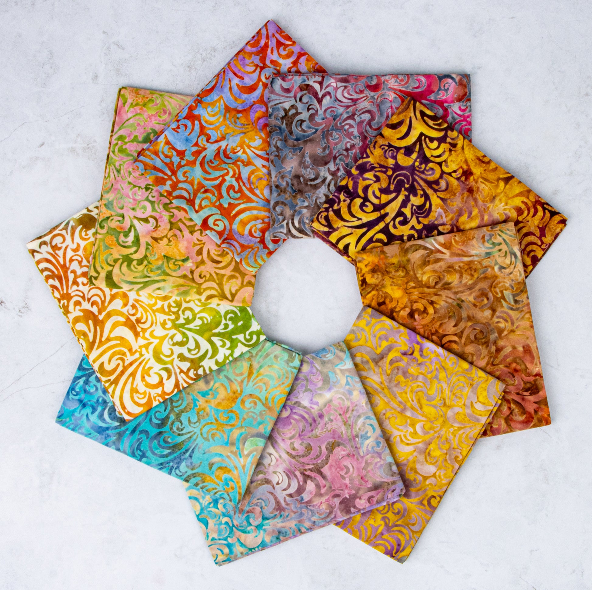 Twirl and Swirl Elementals Gentler Hues Expressions Batiks Fat Quarter Bundle (9 pieces) by Riley Blake Designs (FQ-21901A-9)