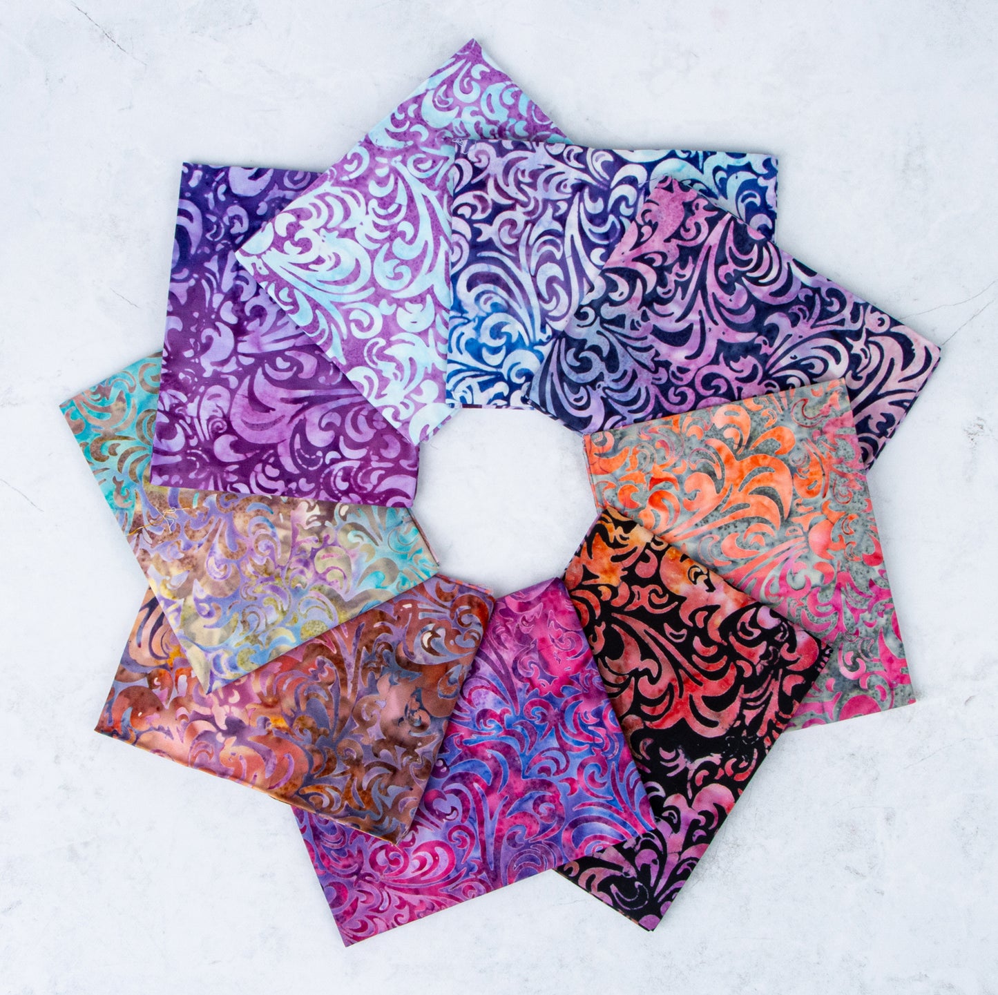 Twirl and Swirl Elementals Pinks and Purples Expressions Batiks Fat Quarter Bundle (9 pieces) by Riley Blake Designs (FQ-21901B-9)
