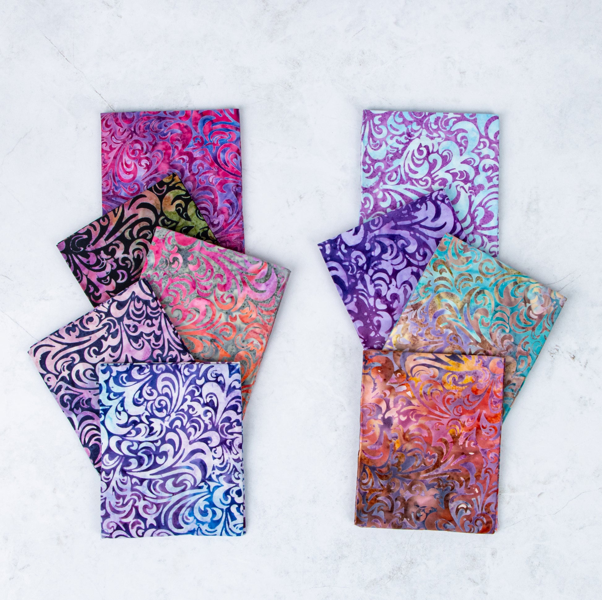 Twirl and Swirl Elementals Pinks and Purples Expressions Batiks Fat Quarter Bundle (9 pieces) by Riley Blake Designs (FQ-21901B-9)