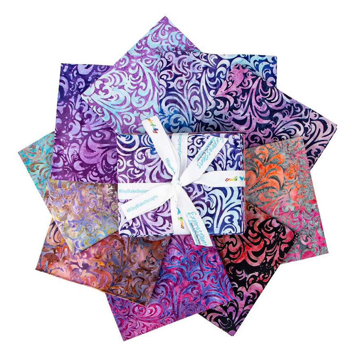 Twirl and Swirl Elementals Pinks and Purples Expressions Batiks Fat Quarter Bundle (9 pieces) by Riley Blake Designs (FQ-21901B-9)