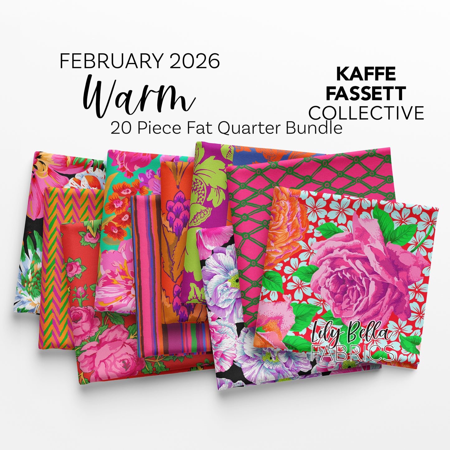 Warm - February 2026 Fat Quarter Bundle (20 pieces) by Kaffe Fassett Collective for FreeSpirit (FB4FQGP.FEB26WARM)