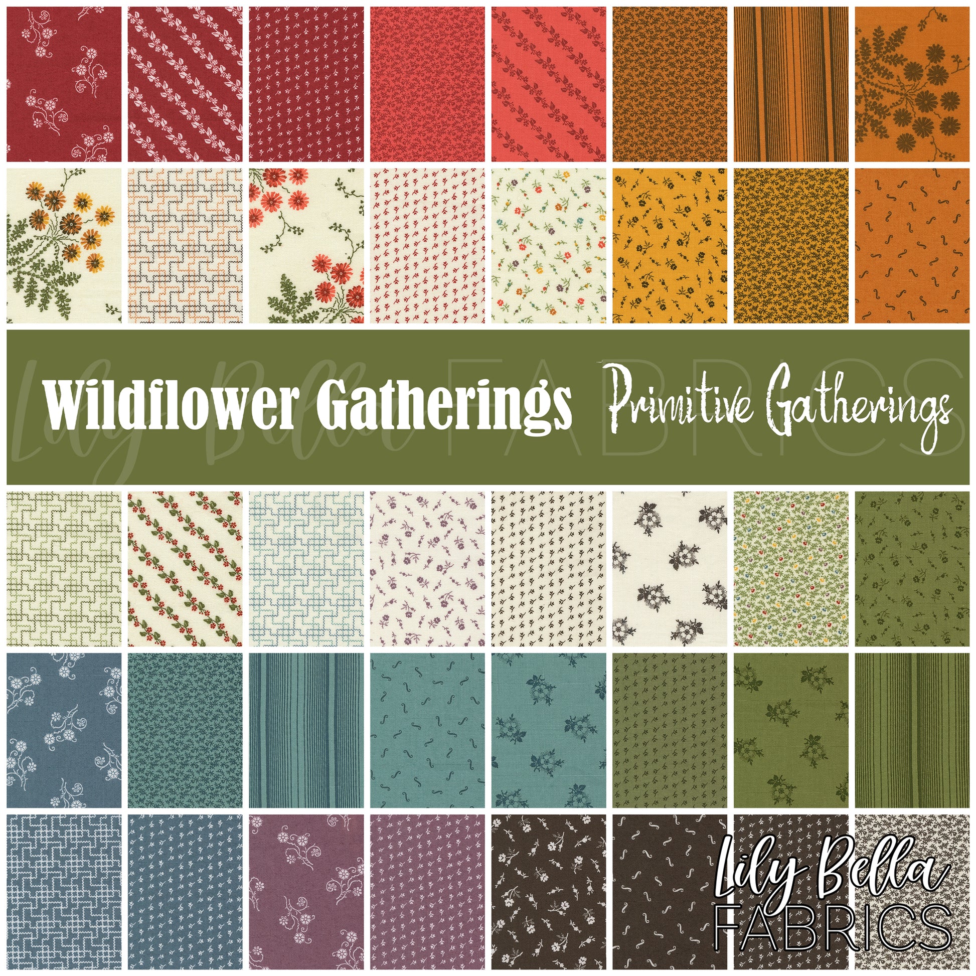 Wildflower Gatherings Fabric Collection by Primitive Gatherings for Moda at Lily Bella Fabrics